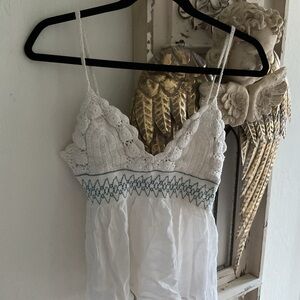 White Lace Trimmed  with Blue Embroidery Size S